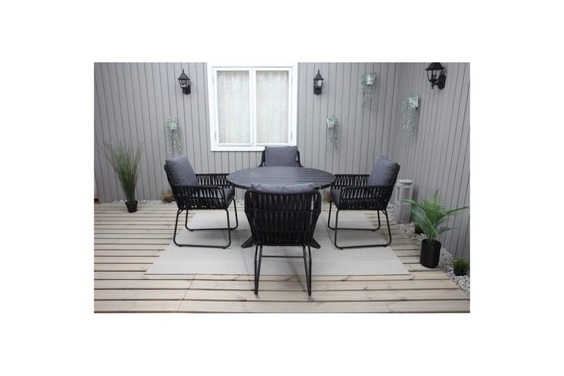 Utendørs møbelgruppe Ø 112 cm bord & 4 Levanto grå stoler Svart - Svart - Hagemøbler - Hagegruppe - Spisegrupper hage