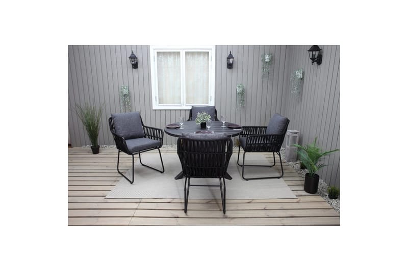 Utendørs møbelgruppe Ø 112 cm bord & 4 Levanto grå stoler Svart - Svart - Hagemøbler - Hagegruppe - Spisegrupper hage