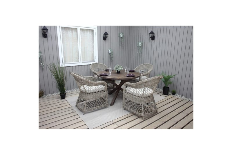 Utendørs møbelgruppe Ø 112 cm bord & 4 Merida naturlig stoler Brun - Brun - Hagemøbler - Hagegruppe - Spisegrupper hage