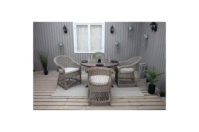Utendørs møbelgruppe Ø 112 cm bord & 4 Merida naturlig stoler Brun - Brun - Hagemøbler - Hagegruppe - Spisegrupper hage