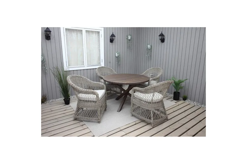 Utendørs møbelgruppe Ø 112 cm bord & 4 Merida naturlig stoler Brun - Brun - Hagemøbler - Balkong - Balkongmøbler - Balkonggrupper