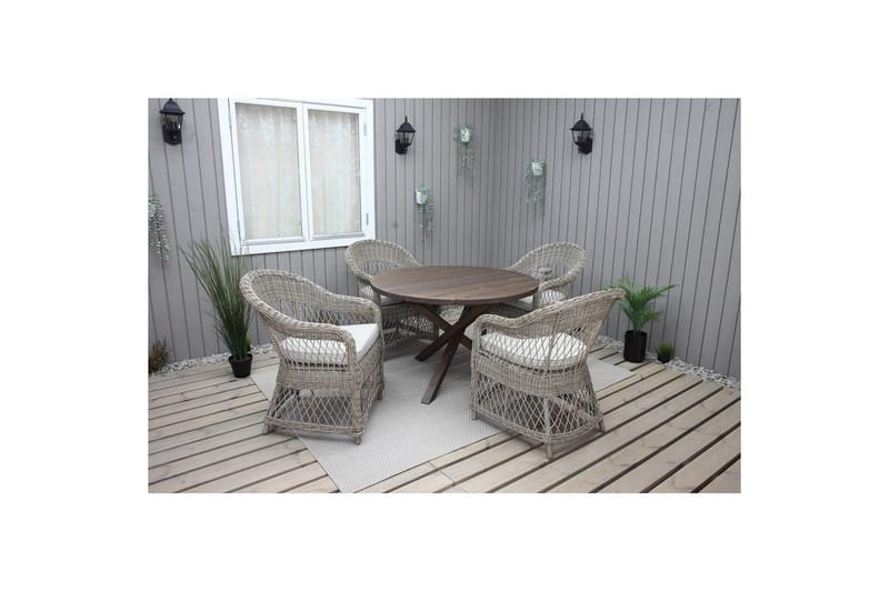 Utendørs møbelgruppe Ø 112 cm bord & 4 Merida naturlig stoler Brun - Brun - Hagemøbler - Hagegruppe - Spisegrupper hage