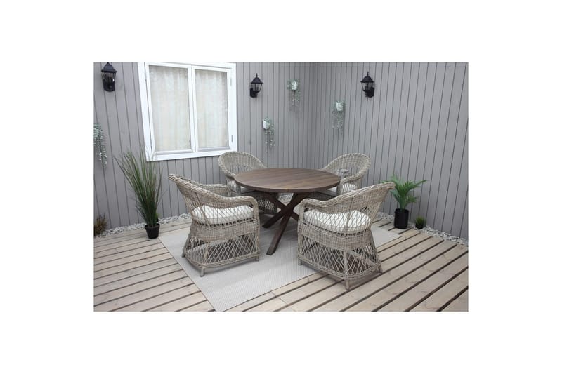 Utendørs møbelgruppe Ø 112 cm bord & 4 Merida naturlig stoler Brun - Brun - Hagemøbler - Balkong - Balkongmøbler - Balkonggrupper