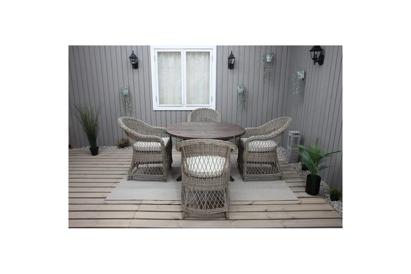 Utendørs møbelgruppe Ø 112 cm bord & 4 Merida naturlig stoler Brun - Brun - Hagemøbler - Hagegruppe - Spisegrupper hage