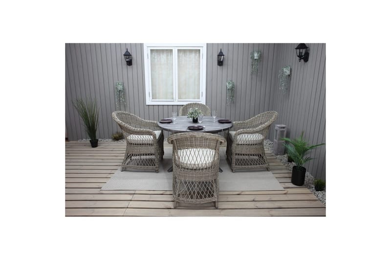 Utendørs møbelgruppe Ø 112 cm bord & 4 Merida naturlig stoler Grå - Grå - Hagemøbler - Balkong - Balkongmøbler - Balkonggrupper