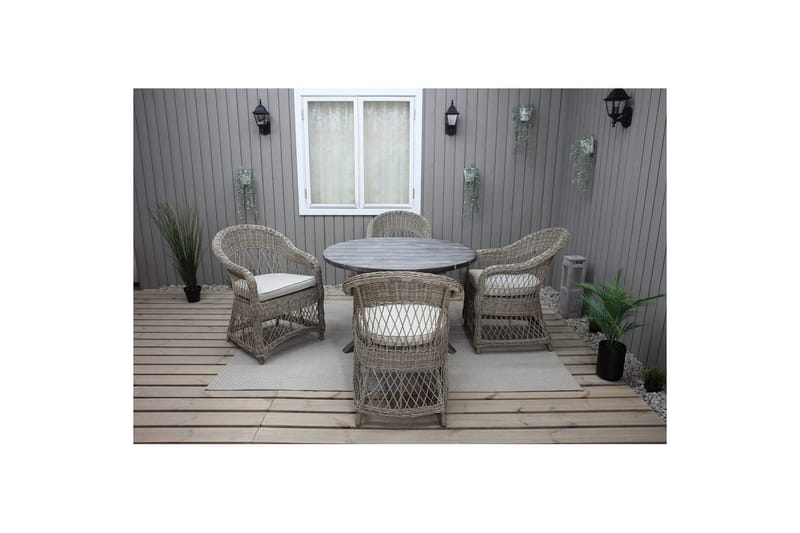 Utendørs møbelgruppe Ø 112 cm bord & 4 Merida naturlig stoler Grå - Grå - Hagemøbler - Balkong - Balkongmøbler - Balkonggrupper