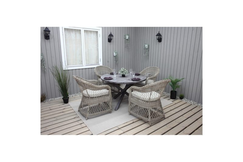 Utendørs møbelgruppe Ø 112 cm bord & 4 Merida naturlig stoler Grå - Grå - Hagemøbler - Balkong - Balkongmøbler - Balkonggrupper