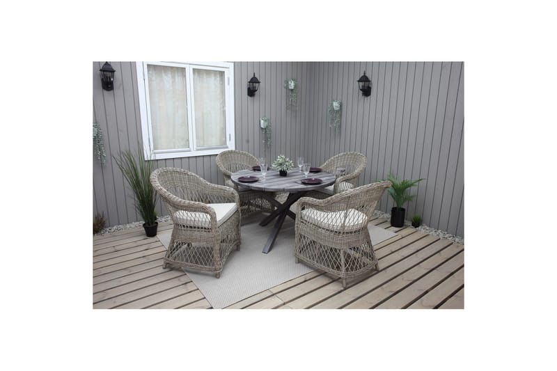 Utendørs møbelgruppe Ø 112 cm bord & 4 Merida naturlig stoler Grå - Grå - Hagemøbler - Balkong - Balkongmøbler - Balkonggrupper