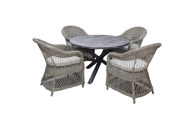 Utendørs møbelgruppe Ø 112 cm bord & 4 Merida naturlig stoler Grå - Grå - Hagemøbler - Balkong - Balkongmøbler - Balkonggrupper