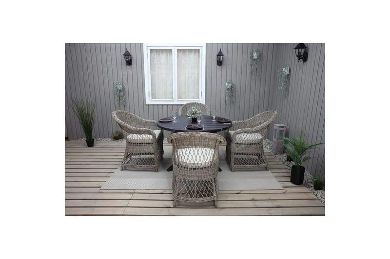 Utendørs møbelgruppe Ø 112 cm bord & 4 Merida naturlig stoler Svart - Svart - Hagemøbler - Hagegruppe - Spisegrupper hage
