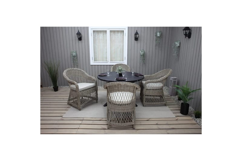 Utendørs møbelgruppe Ø 112 cm bord & 4 Merida naturlig stoler Svart - Svart - Hagemøbler - Hagegruppe - Spisegrupper hage