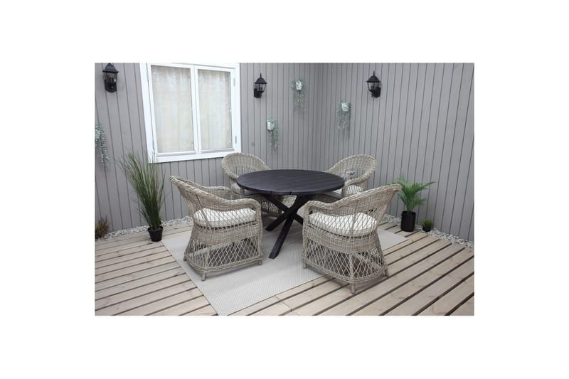 Utendørs møbelgruppe Ø 112 cm bord & 4 Merida naturlig stoler Svart - Svart - Hagemøbler - Hagegruppe - Spisegrupper hage