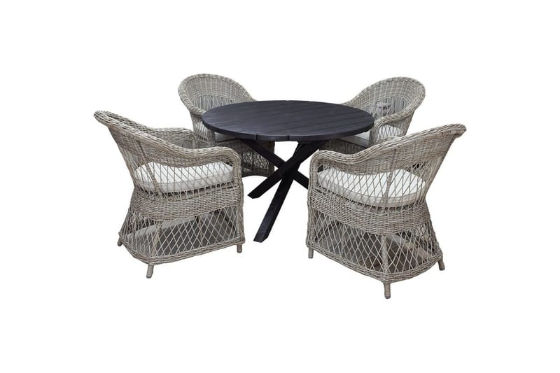 Utendørs møbelgruppe Ø 112 cm bord & 4 Merida naturlig stoler Svart, Svart