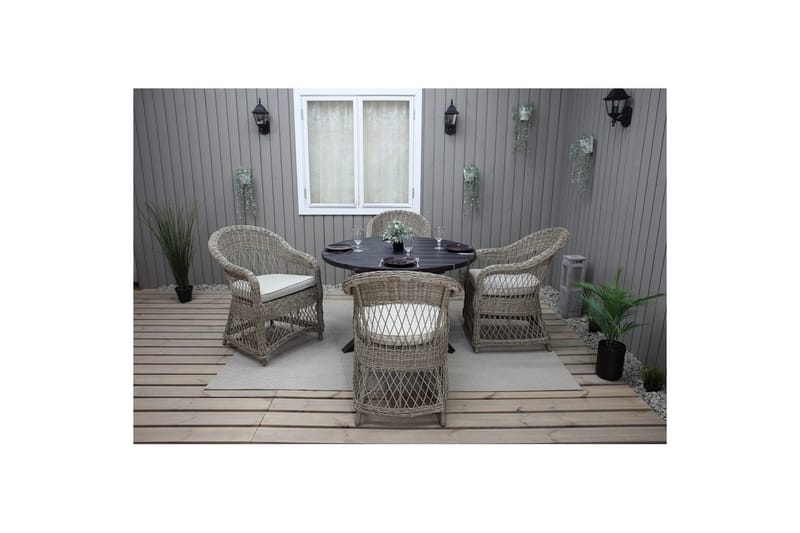 Utendørs møbelgruppe Ø 112 cm bord & 4 Merida naturlig stoler Svart - Svart - Hagemøbler - Balkong - Balkongmøbler - Balkonggrupper