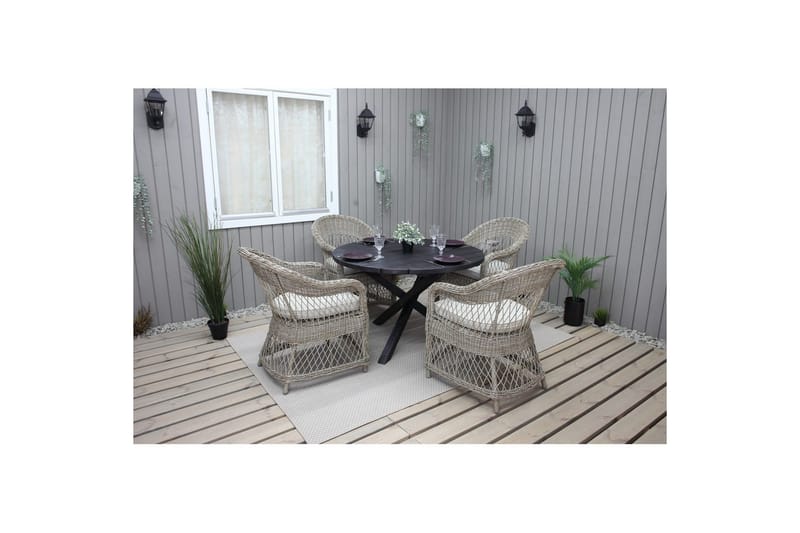 Utendørs møbelgruppe Ø 112 cm bord & 4 Merida naturlig stoler Svart - Svart - Hagemøbler - Balkong - Balkongmøbler - Balkonggrupper