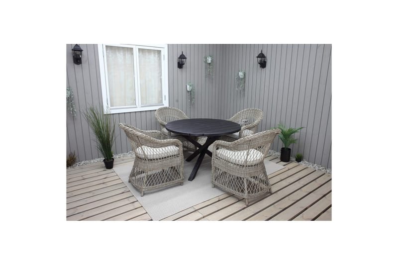 Utendørs møbelgruppe Ø 112 cm bord & 4 Merida naturlig stoler Svart - Svart - Hagemøbler - Balkong - Balkongmøbler - Balkonggrupper