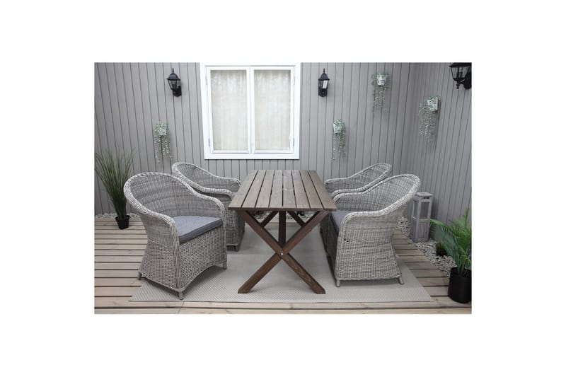 Utendørs møbelgruppe 150 cm bord & 4 Belize grå stoler Brun - Brun - Hagemøbler - Hagegruppe - Spisegrupper hage