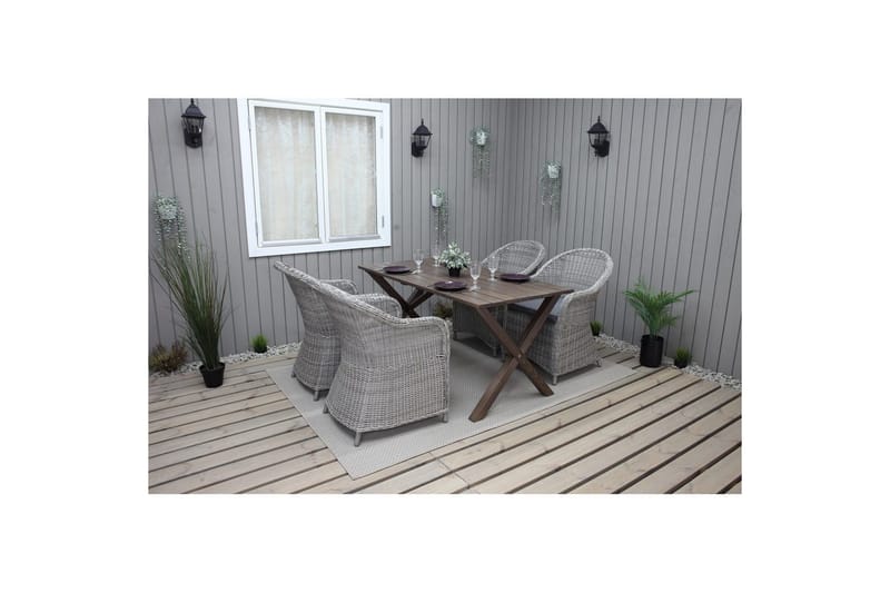 Utendørs møbelgruppe 150 cm bord & 4 Belize grå stoler Brun - Brun - Hagemøbler - Hagegruppe - Spisegrupper hage