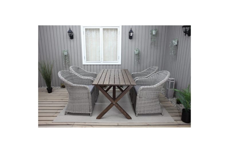 Utendørs møbelgruppe 150 cm bord & 4 Belize grå stoler Brun - Brun - Hagemøbler - Hagegruppe - Spisegrupper hage