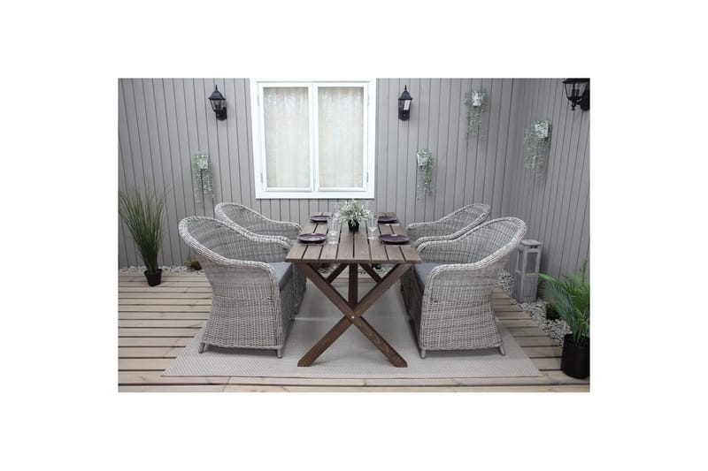 Utendørs møbelgruppe 150 cm bord & 4 Belize grå stoler Brun - Brun - Hagemøbler - Balkong - Balkongmøbler - Balkonggrupper