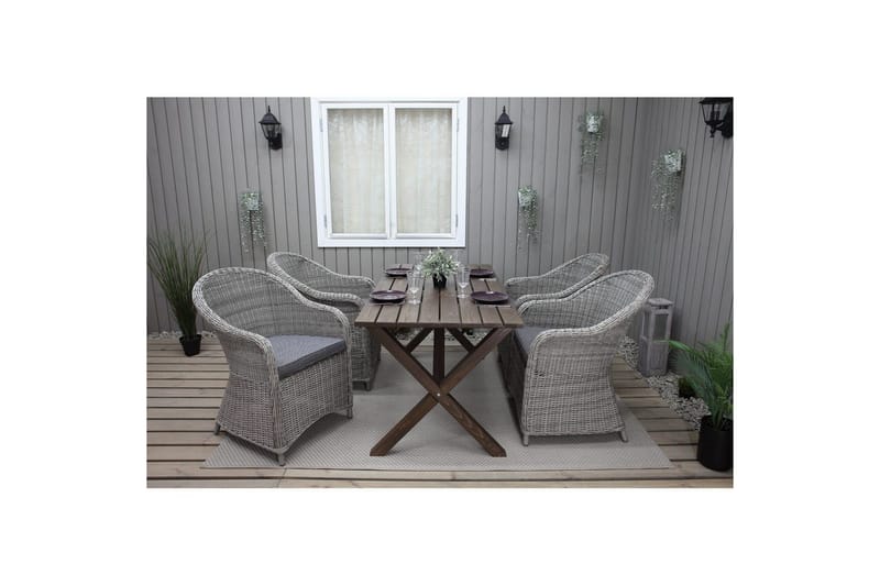 Utendørs møbelgruppe 150 cm bord & 4 Belize grå stoler Brun - Brun - Hagemøbler - Hagegruppe - Spisegrupper hage