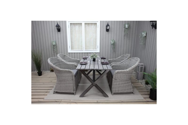 Utendørs møbelgruppe 150 cm bord & 4 Belize grå stoler Grå - Grå - Hagemøbler - Hagegruppe - Spisegrupper hage