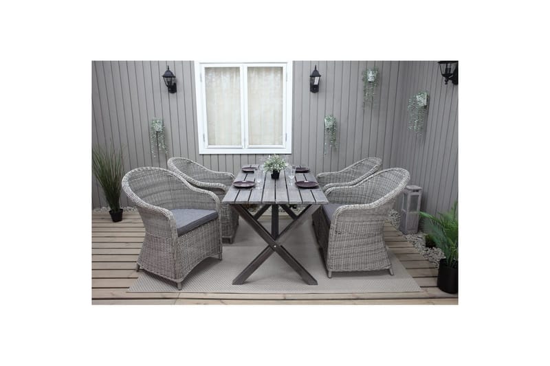 Utendørs møbelgruppe 150 cm bord & 4 Belize grå stoler Grå - Grå - Hagemøbler - Hagegruppe - Spisegrupper hage
