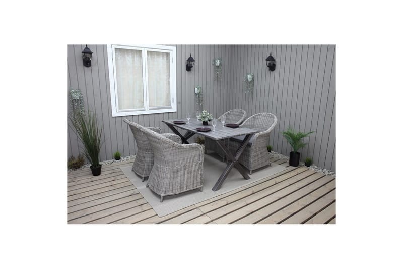 Utendørs møbelgruppe 150 cm bord & 4 Belize grå stoler Grå - Grå - Hagemøbler - Hagegruppe - Spisegrupper hage