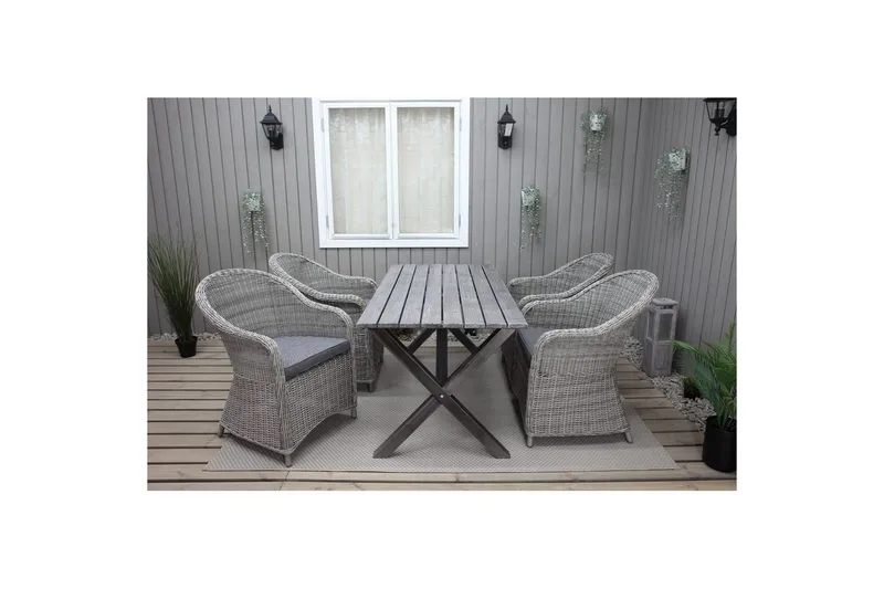Utendørs møbelgruppe 150 cm bord & 4 Belize grå stoler Grå - Grå - Hagemøbler - Hagegruppe - Spisegrupper hage