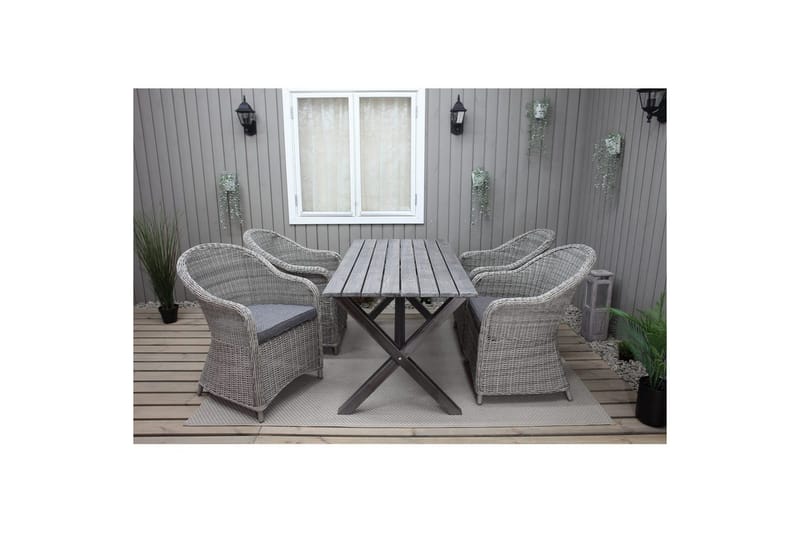 Utendørs møbelgruppe 150 cm bord & 4 Belize grå stoler Grå - Grå - Hagemøbler - Hagegruppe - Spisegrupper hage