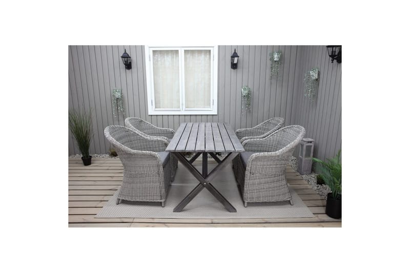 Utendørs møbelgruppe 150 cm bord & 4 Belize grå stoler Grå - Grå - Hagemøbler - Hagegruppe - Spisegrupper hage