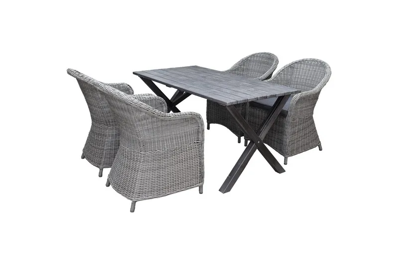 Utendørs møbelgruppe 150 cm bord & 4 Belize grå stoler Grå, Grå