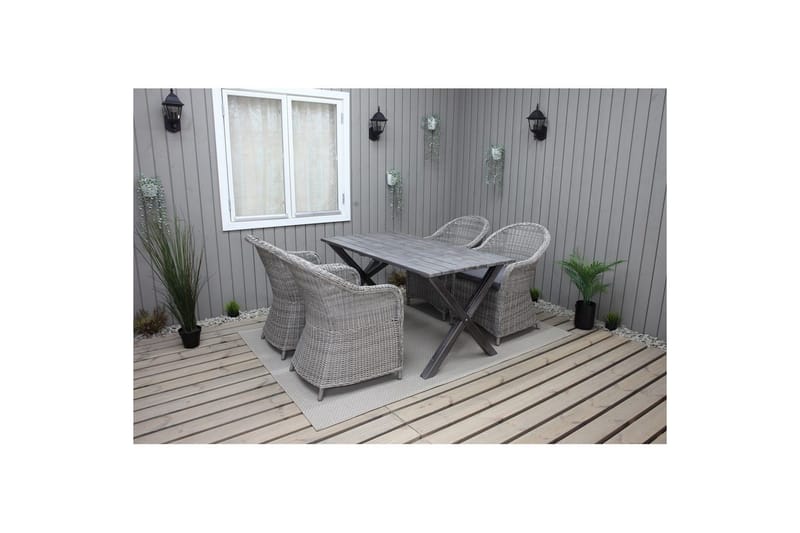 Utendørs møbelgruppe 150 cm bord & 4 Belize grå stoler Grå - Grå - Hagemøbler - Hagegruppe - Spisegrupper hage