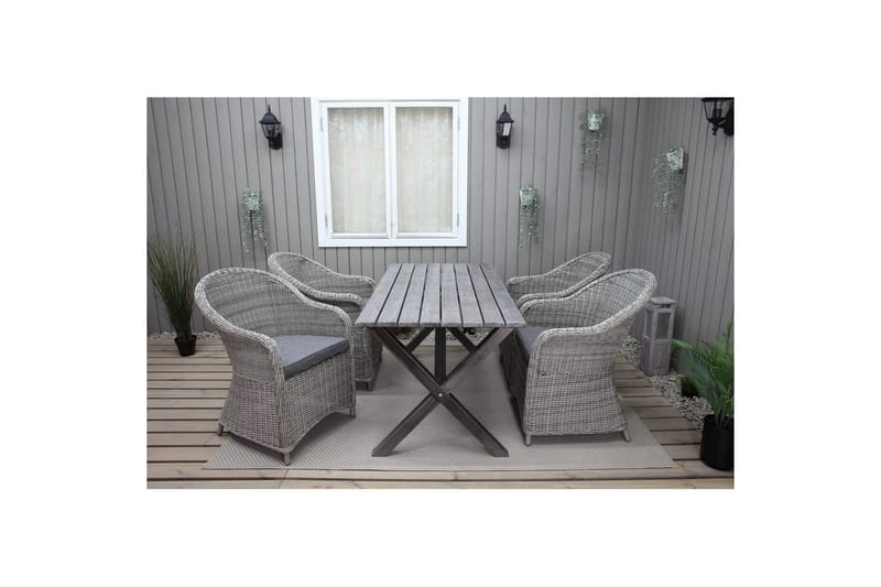 Utendørs møbelgruppe 150 cm bord & 4 Belize grå stoler Grå - Grå - Hagemøbler - Balkong - Balkongmøbler - Balkonggrupper