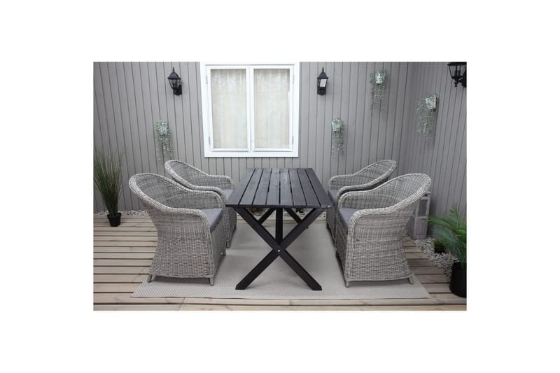 Utendørs møbelgruppe 150 cm bord & 4 Belize grå stoler Svart - Svart - Hagemøbler - Balkong - Balkongmøbler - Balkonggrupper