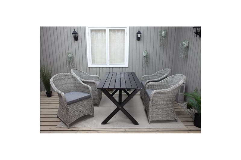Utendørs møbelgruppe 150 cm bord & 4 Belize grå stoler Svart - Svart - Hagemøbler - Balkong - Balkongmøbler - Balkonggrupper