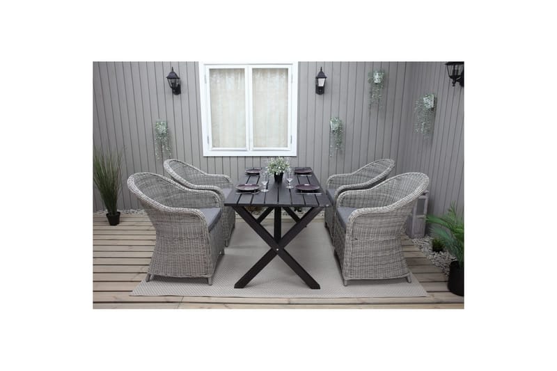 Utendørs møbelgruppe 150 cm bord & 4 Belize grå stoler Svart - Svart - Hagemøbler - Balkong - Balkongmøbler - Balkonggrupper