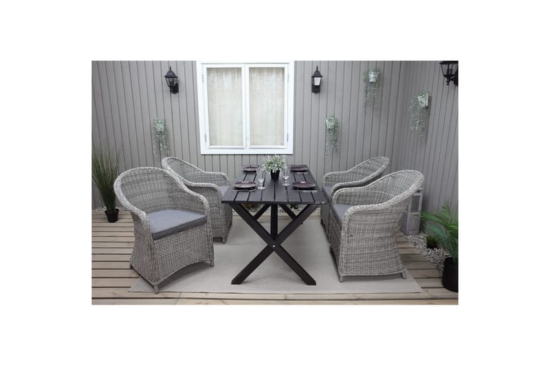 Utendørs møbelgruppe 150 cm bord & 4 Belize grå stoler Svart - Svart - Hagemøbler - Balkong - Balkongmøbler - Balkonggrupper
