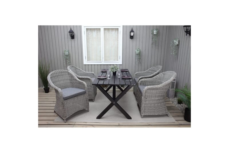 Utendørs møbelgruppe 150 cm bord & 4 Belize grå stoler Svart - Svart - Hagemøbler - Hagegruppe - Spisegrupper hage