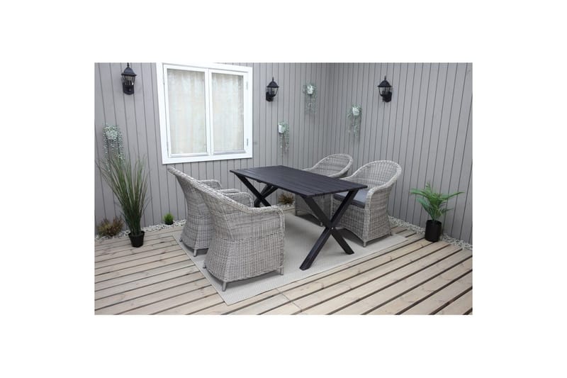 Utendørs møbelgruppe 150 cm bord & 4 Belize grå stoler Svart - Svart - Hagemøbler - Hagegruppe - Spisegrupper hage