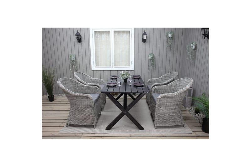 Utendørs møbelgruppe 150 cm bord & 4 Belize grå stoler Svart - Svart - Hagemøbler - Hagegruppe - Spisegrupper hage