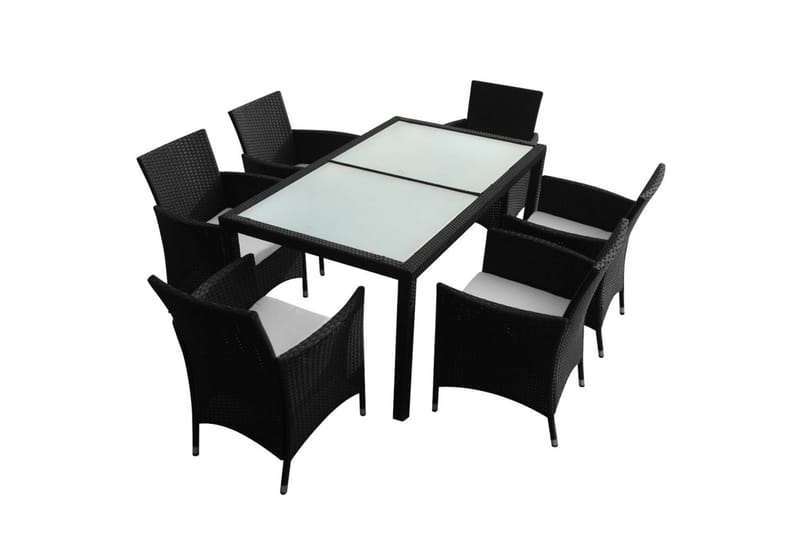 Utendørs spisestue med puter 7 deler polyrotting svart - Balkongbord - Loungebord & Sofabord utendørs