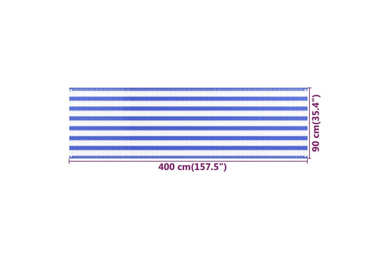 Balkongskjerm blå og hvit 90x400 cm HDPE - Flerfarget - Hagemøbler - Balkong - Sikkerhet & vindbeskyttelse balkong - Balkongbeskyttelse