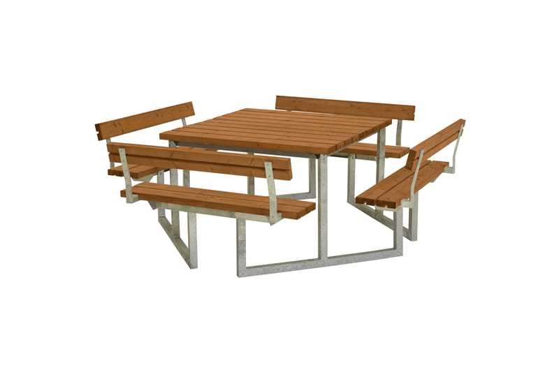 PLUS Twist Benkesett med 4 Ryggstøtter 227 cm Grunnmalt Teak - Hagemøbler - Hagebord - Piknikbord