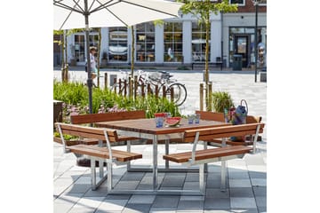PLUS Twist Benkesett med 4 Ryggstøtter 227 cm Grunnmalt Teak - Hagemøbler - Hagebord - Piknikbord