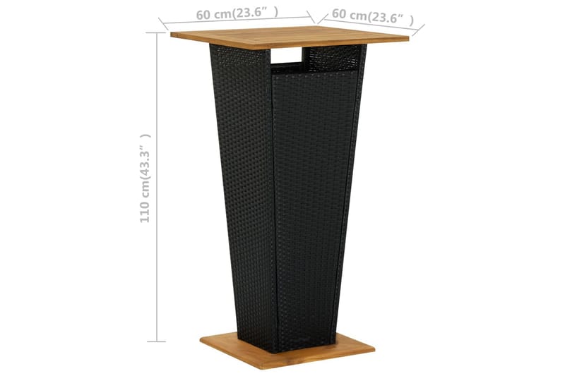 Barbord svart 60x60x110 cm polyrotting og heltre akasie - Svart - Barbord