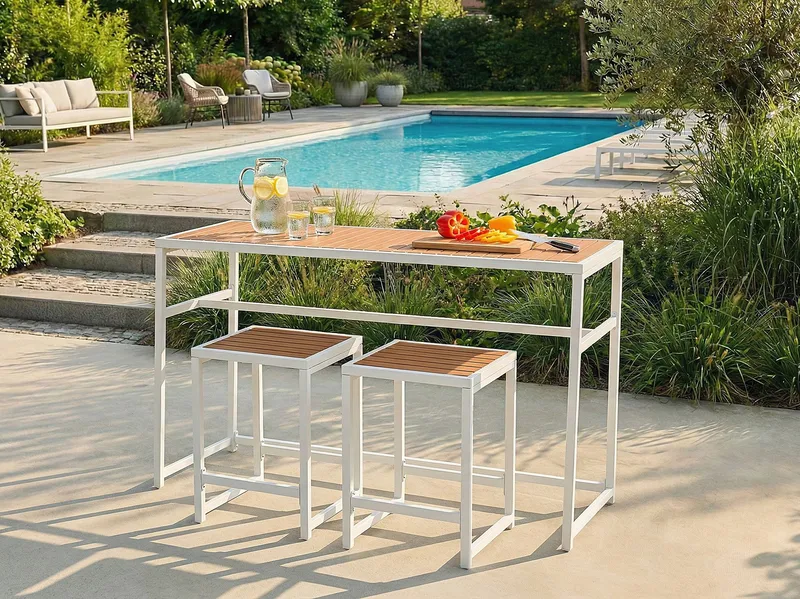 Barbord utendørs Avetrana 50x150 cm - Hvit/Brun - Hagemøbler - Hagebord - Barbord