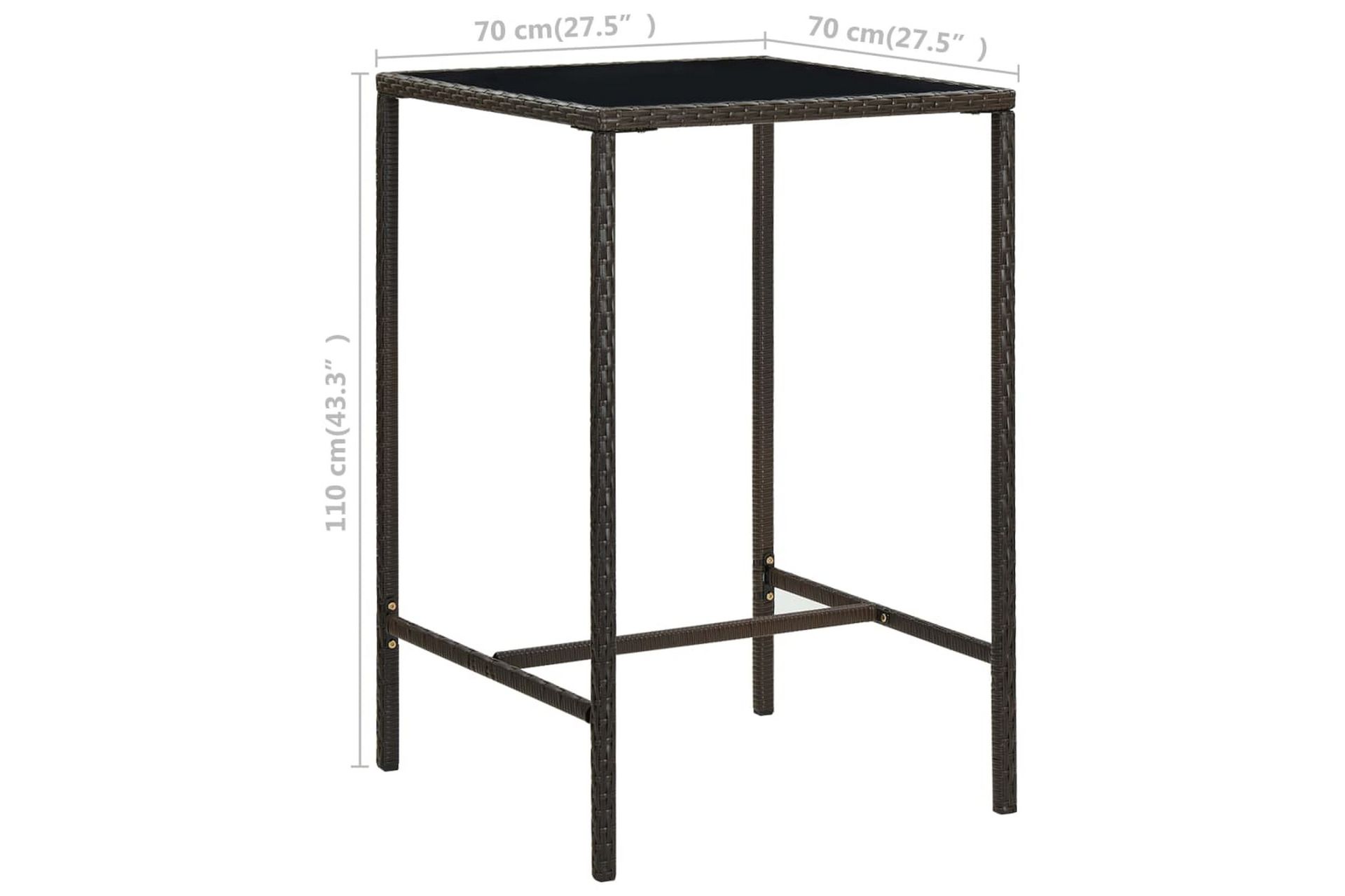 Hagebarbord brun 70x70x110 cm polyrotting og glass - Brun - Hagemøbler - Hagebord - Barbord