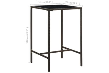 Hagebarbord brun 70x70x110 cm polyrotting og glass - Brun - Hagemøbler - Hagebord - Barbord