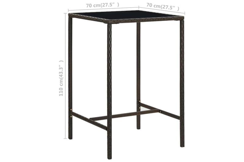 Hagebarbord brun 70x70x110 cm polyrotting og glass - Brun - Hagemøbler - Hagebord - Barbord